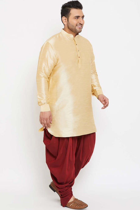 Buy Men's Silk Blend Solid Kurta Set in Gold - Side