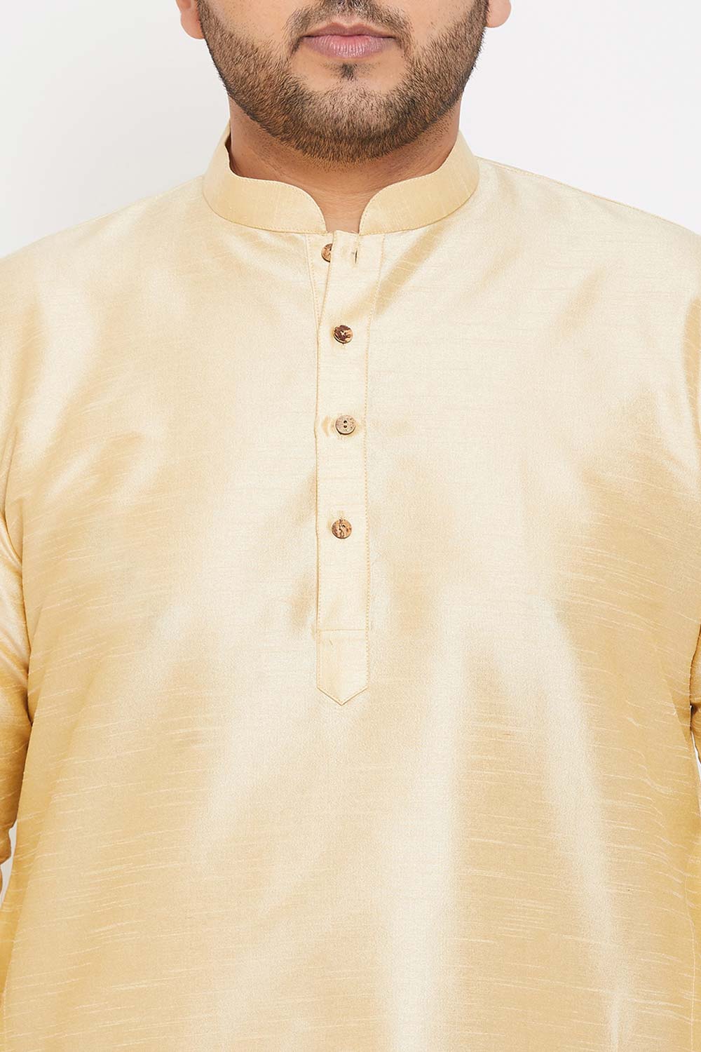 Buy Men's Silk Blend Solid Kurta Set in Gold - Zoom in