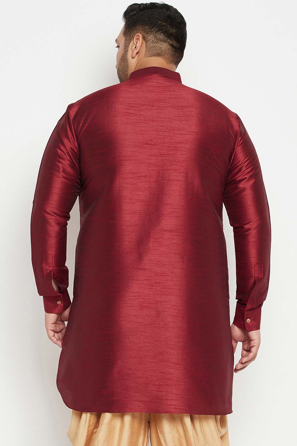 Buy Men's Silk Blend Solid Kurta in Maroon - Back