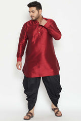 Buy Men's Silk Blend Solid Kurta Set in Maroon - Front