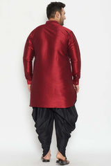 Buy Men's Silk Blend Solid Kurta Set in Maroon - Back