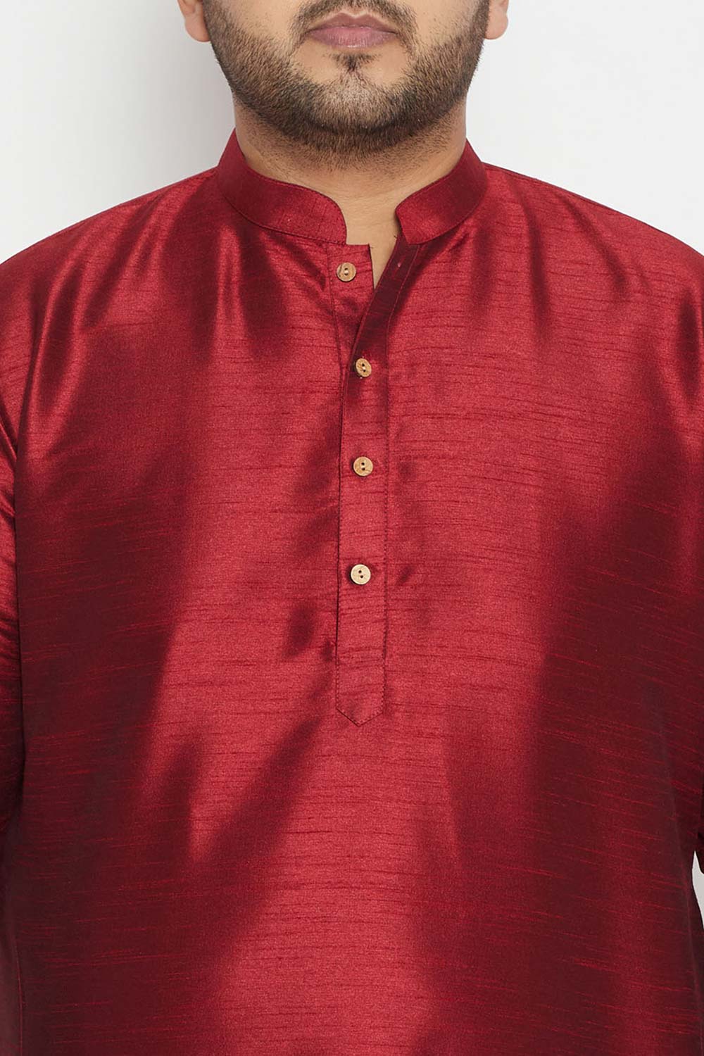 Buy Men's Silk Blend Solid Kurta Set in Maroon - Zoom in