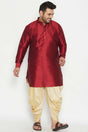 Buy Men's Silk Blend Solid Kurta Set in Maroon - Front