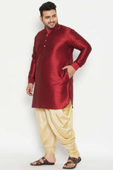 Buy Men's Silk Blend Solid Kurta Set in Maroon - Side