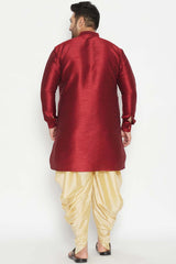 Buy Men's Silk Blend Solid Kurta Set in Maroon - Back