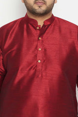 Buy Men's Silk Blend Solid Kurta Set in Maroon - Zoom in