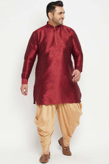 Buy Men's Silk Blend Solid Kurta Set in Maroon - Front