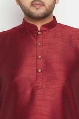 Buy Men's Silk Blend Solid Kurta Set in Maroon - Zoom in