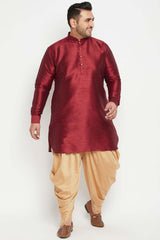 Buy Men's Silk Blend Solid Kurta Set in Maroon - Zoom Out