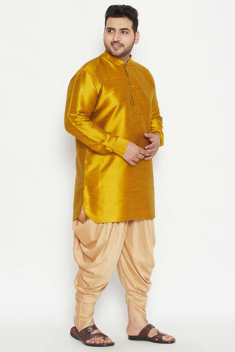 Buy Men's Silk Blend Solid Kurta Set in Mustard - Side