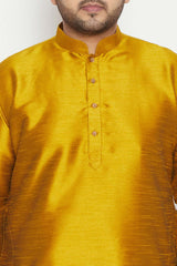 Buy Men's Silk Blend Solid Kurta Set in Mustard - Zoom in