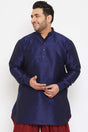 Buy Men's Silk Blend Solid Kurta in Navy Blue - Front