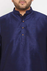 Buy Men's Silk Blend Solid Kurta in Navy Blue - Zoom in