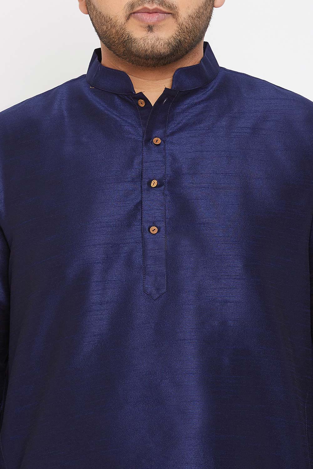 Buy Men's Silk Blend Solid Kurta Set in Navy Blue - Zoom in