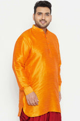 Buy Men's Silk Blend Solid Kurta in Orange - Side