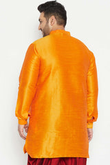 Buy Men's Silk Blend Solid Kurta in Orange - Back