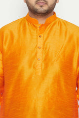 Buy Men's Silk Blend Solid Kurta in Orange - Zoom in