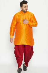 Buy Men's Silk Blend Solid Kurta in Orange - Zoom Out