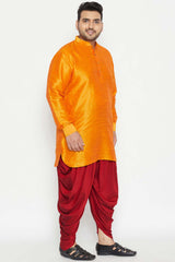 Buy Men's Silk Blend Solid Kurta Set in Orange - Side