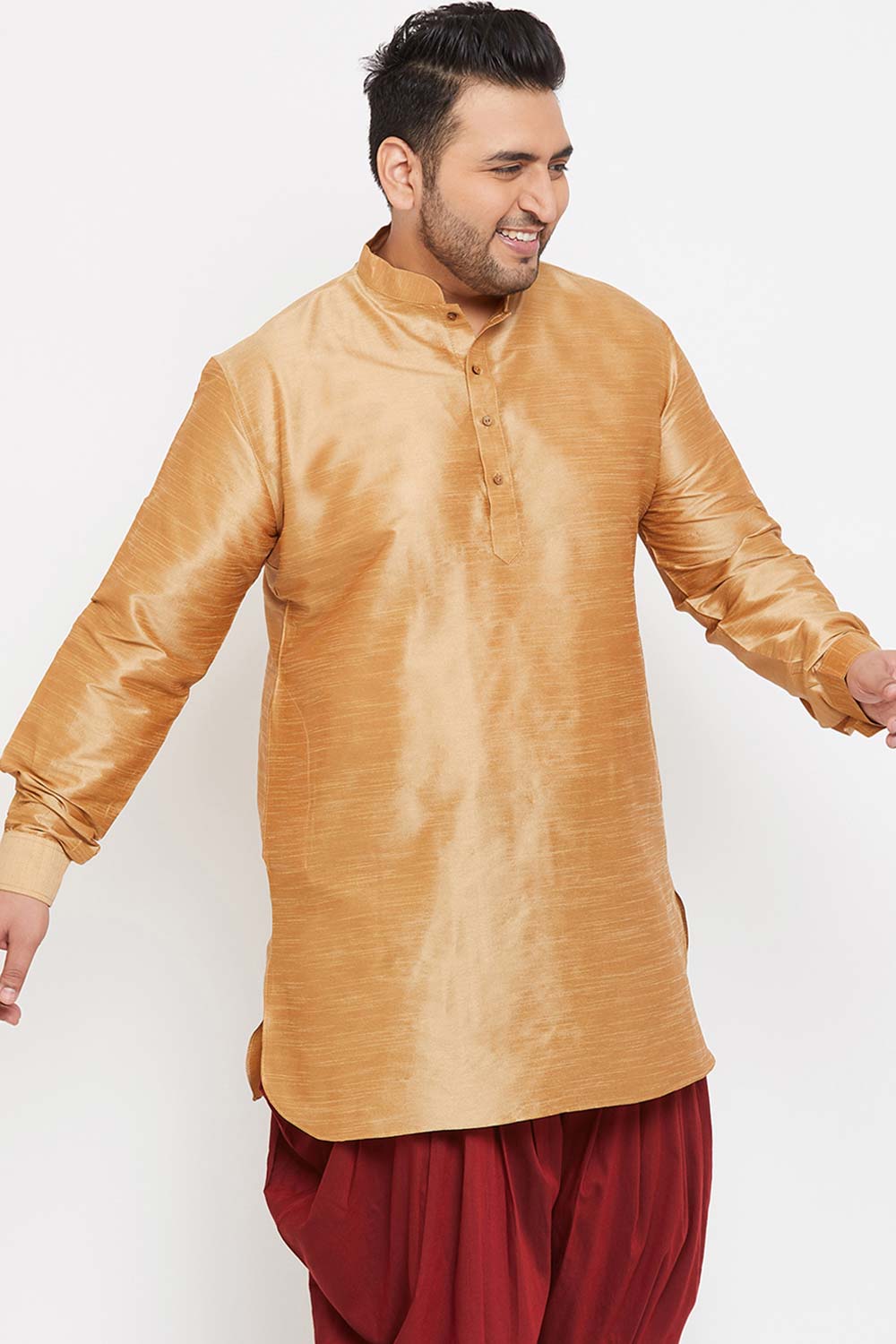 Buy Men's Silk Blend Solid Kurta in Rose Gold - Side