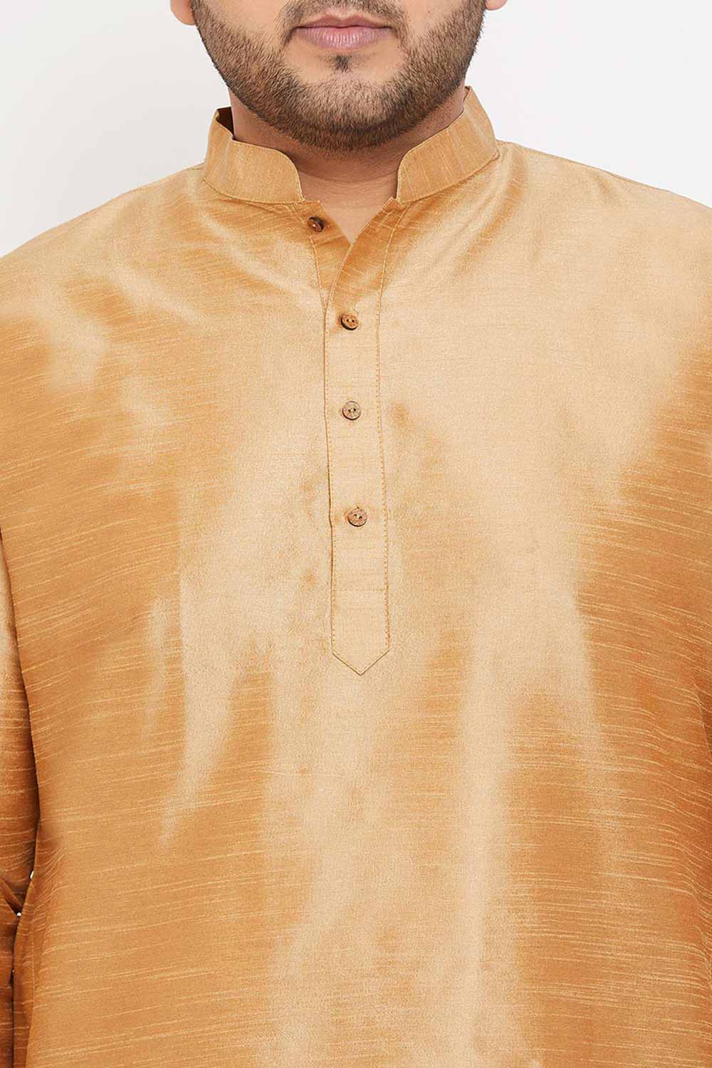 Buy Men's Silk Blend Solid Kurta in Rose Gold - Zoom in