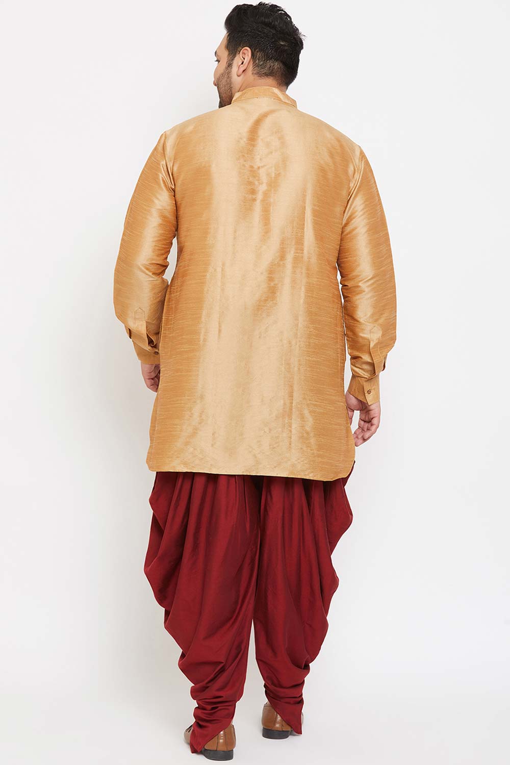 Buy Men's Silk Blend Solid Kurta Set in Rose Gold - Back