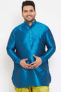 Buy Men's Silk Blend Solid Kurta in Turquoise - Front