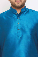 Buy Men's Silk Blend Solid Kurta in Turquoise - Zoom in