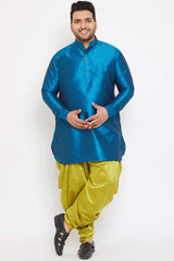 Buy Men's Silk Blend Solid Kurta in Turquoise - Zoom Out