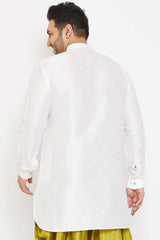 Buy Men's Silk Blend Solid Kurta in White - Back