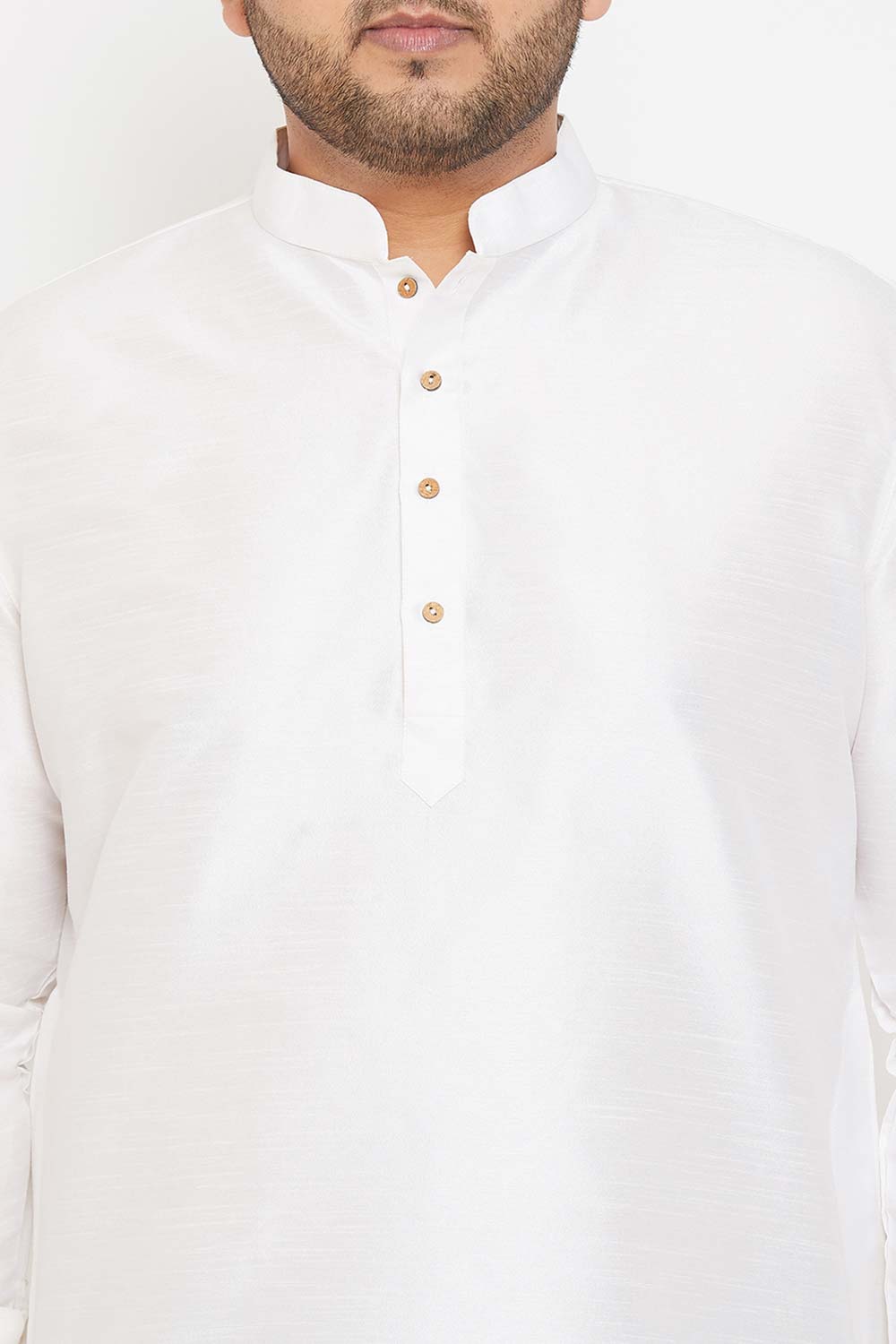 Buy Men's Silk Blend Solid Kurta in White - Zoom in