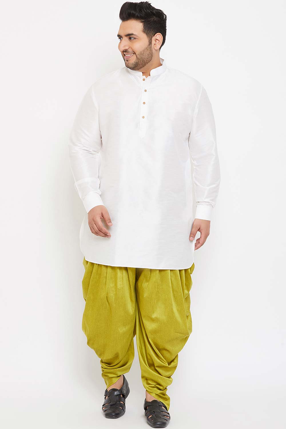 Buy Men's Silk Blend Solid Kurta in White - Zoom Out