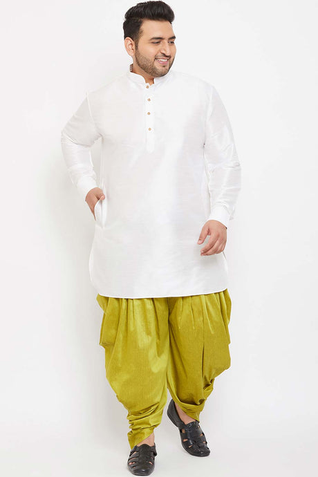 Buy Men's Silk Blend Solid Kurta Set in White - Front