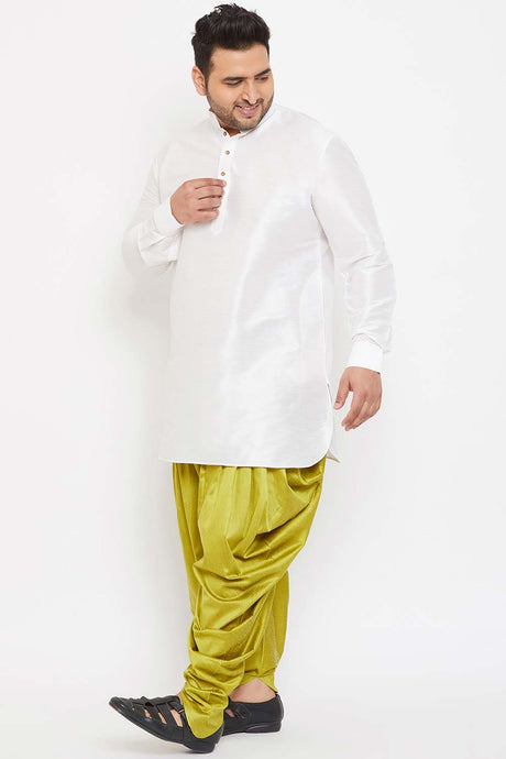 Buy Men's Silk Blend Solid Kurta Set in White - Side