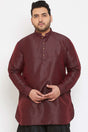 Buy Men's Silk Blend Solid Kurta in Wine - Front