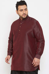 Buy Men's Silk Blend Solid Kurta in Wine - Side