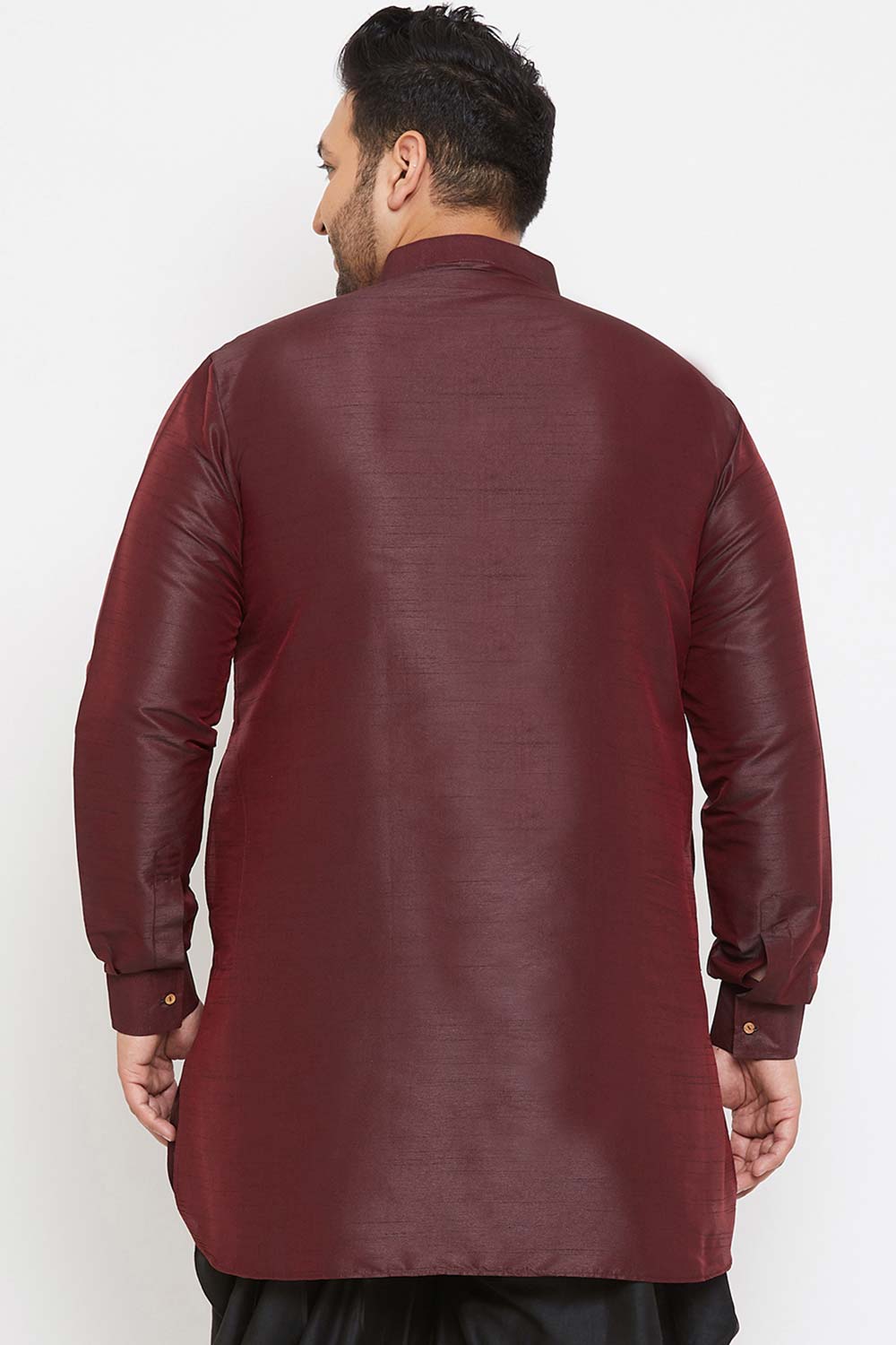 Buy Men's Silk Blend Solid Kurta in Wine - Back