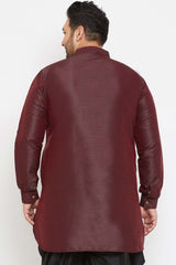 Buy Men's Silk Blend Solid Kurta in Wine - Back