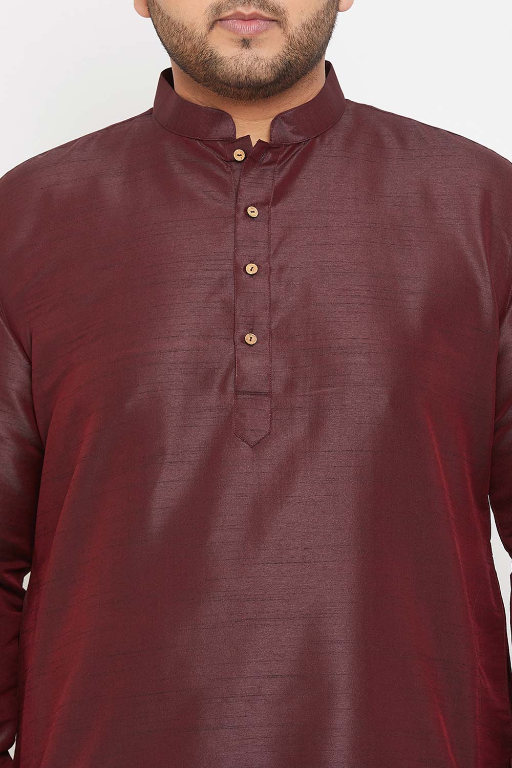 Buy Men's Silk Blend Solid Kurta in Wine - Zoom in