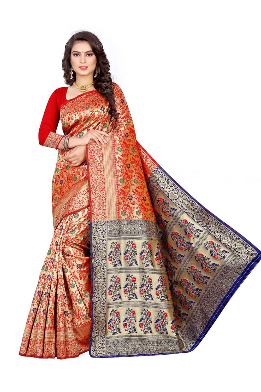 Art Silk Woven Saree In Red