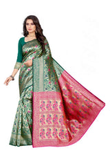 Art Silk Woven Saree In Green