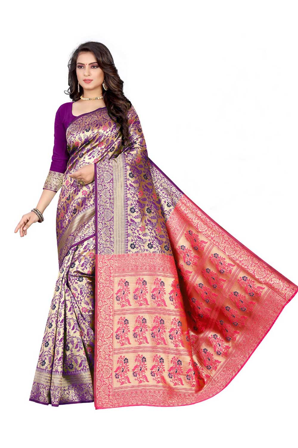 Art Silk Woven Saree In Purple