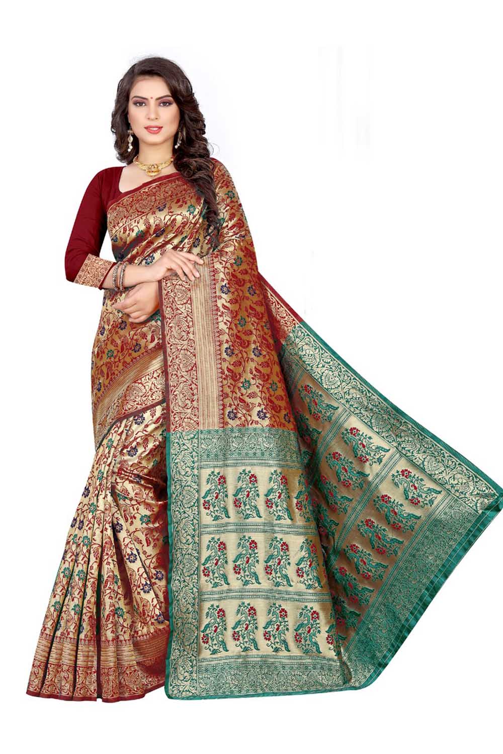 Art Silk Woven Saree In Off-White