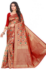 Art Silk Woven Saree In Off-White