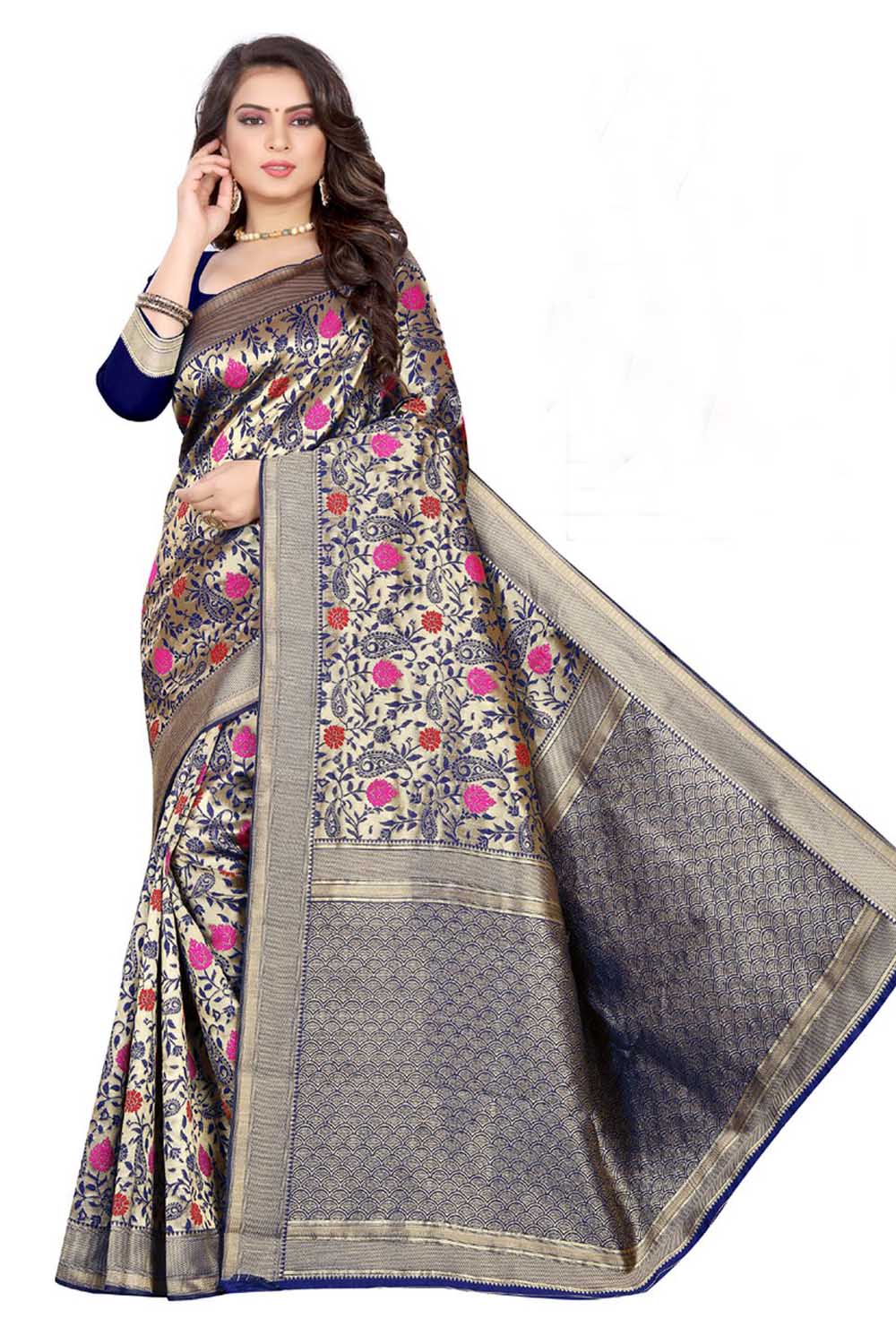 Art Silk Woven Saree In Off-White