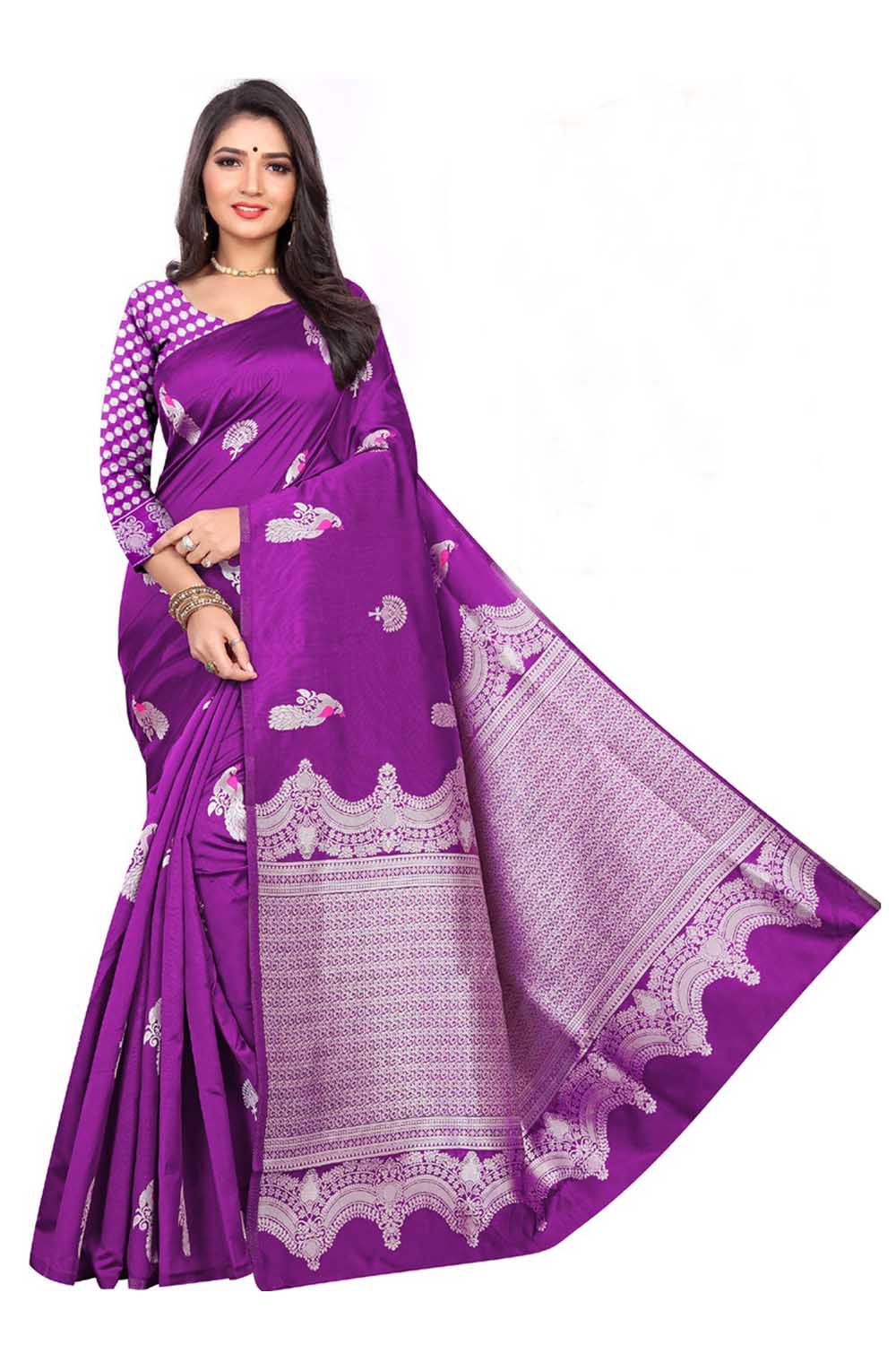 Art Silk Woven Saree In Purple