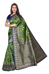 Art Silk Woven Saree In Parrot Green