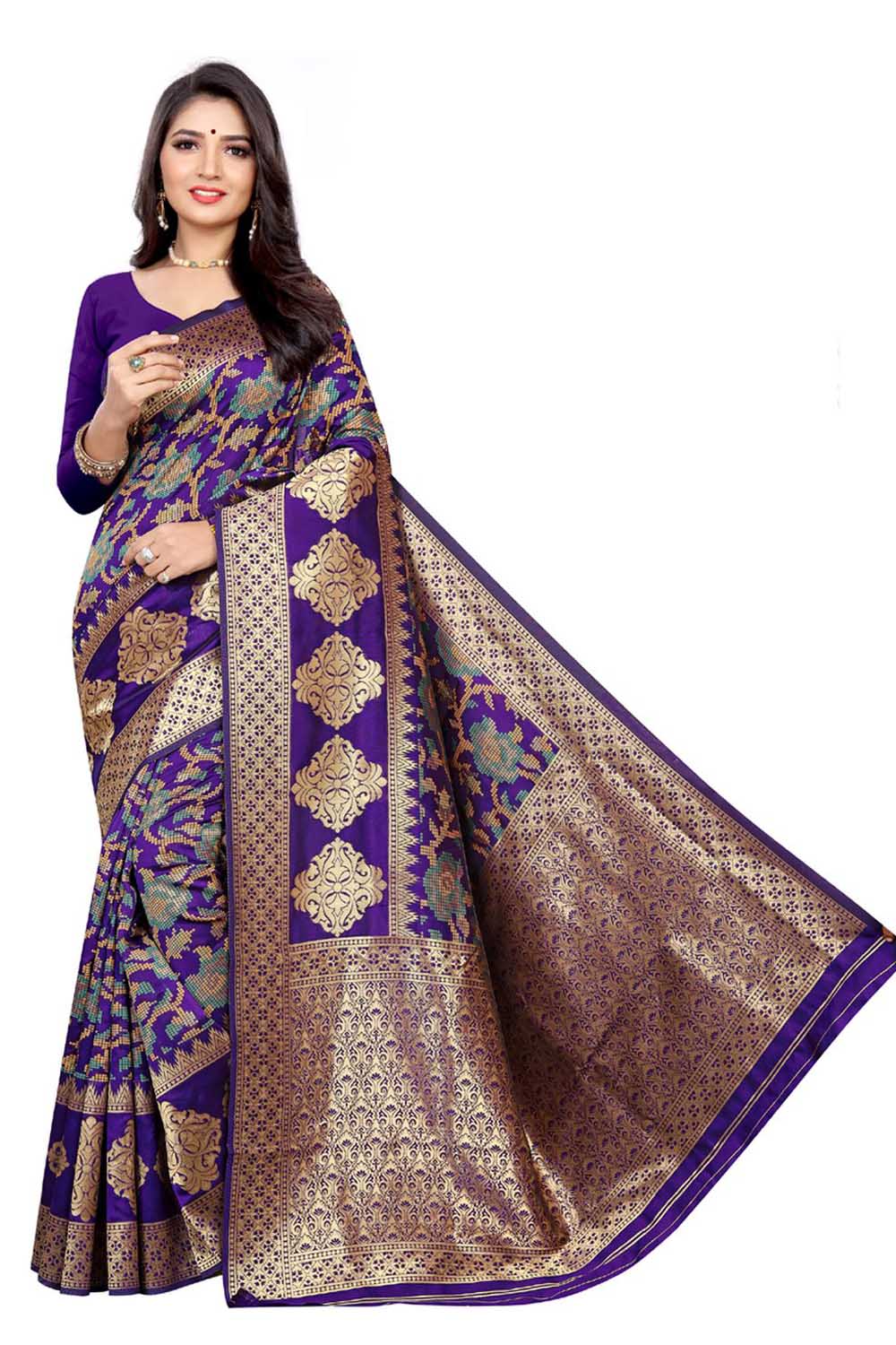 Art Silk Woven Saree In Purple