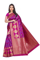 Art Silk Woven Saree In Rani Pink