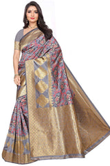 Art Silk Woven Saree In Grey